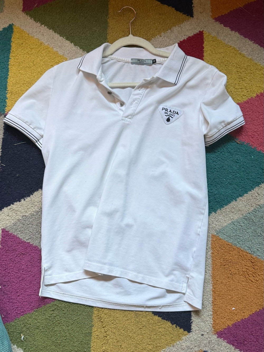 Prada Kids White Polo with Contrasting Trim and Logo